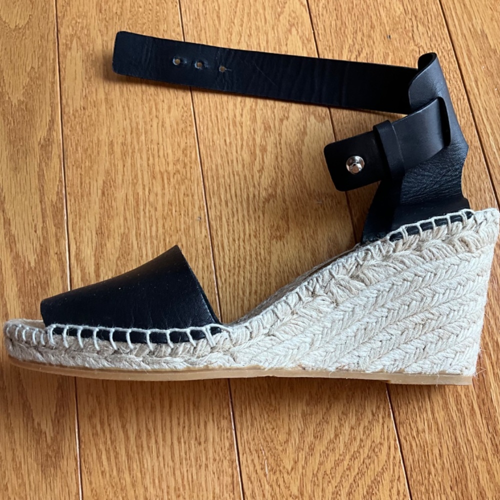 NWOT VINCE Black Leather Wedge Espadrilles Size 8 - Picture 5 of 8